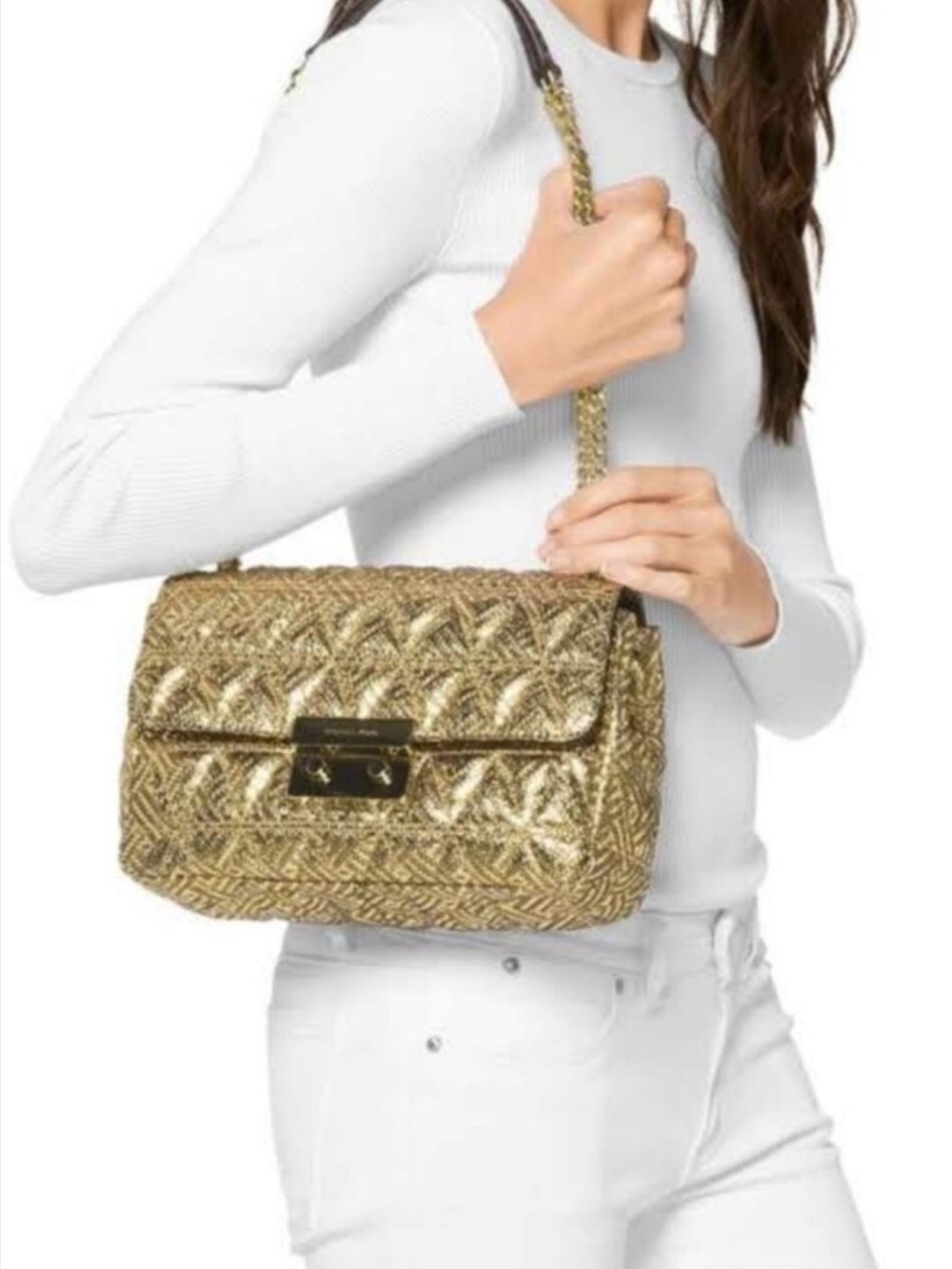 Michael Kors Metallic Gold Quilted Sloan Bag with Chain Strap